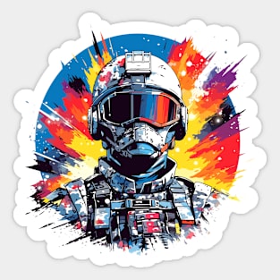 Man With Helmet Video Game Character Futuristic Warrior Portrait  Abstract Sticker